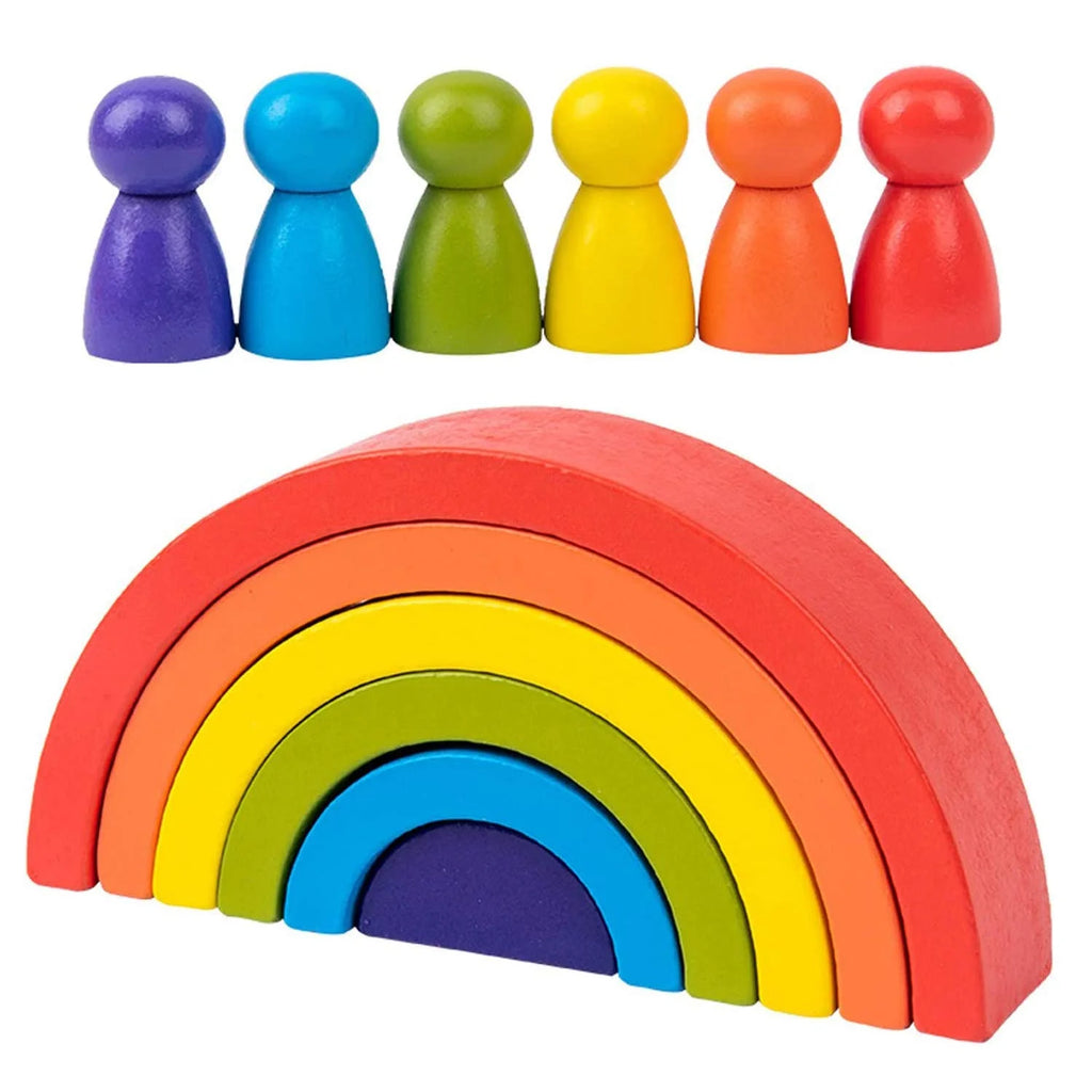 Wooden Rainbow Stacking Game Geometry Building Blocks Montessori Educational Toy F19414
