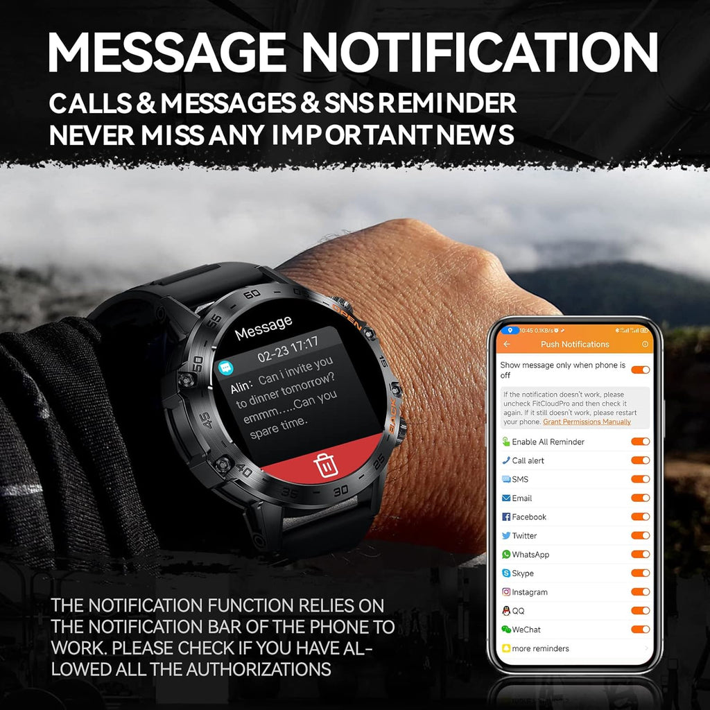 Rugged Tactical Smartwatch 1.39'' HD Screen Black G163