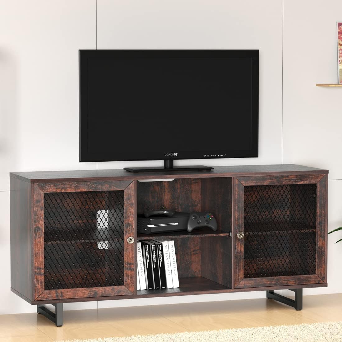 Gray Oak Media Console with 6 Storage Shelves Y354