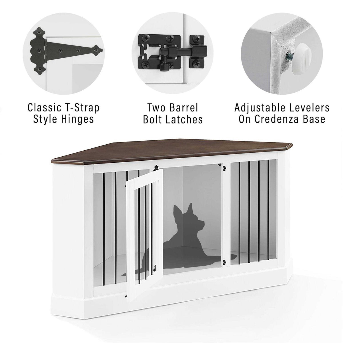 White Corner Credenza Dog Crate D2334
