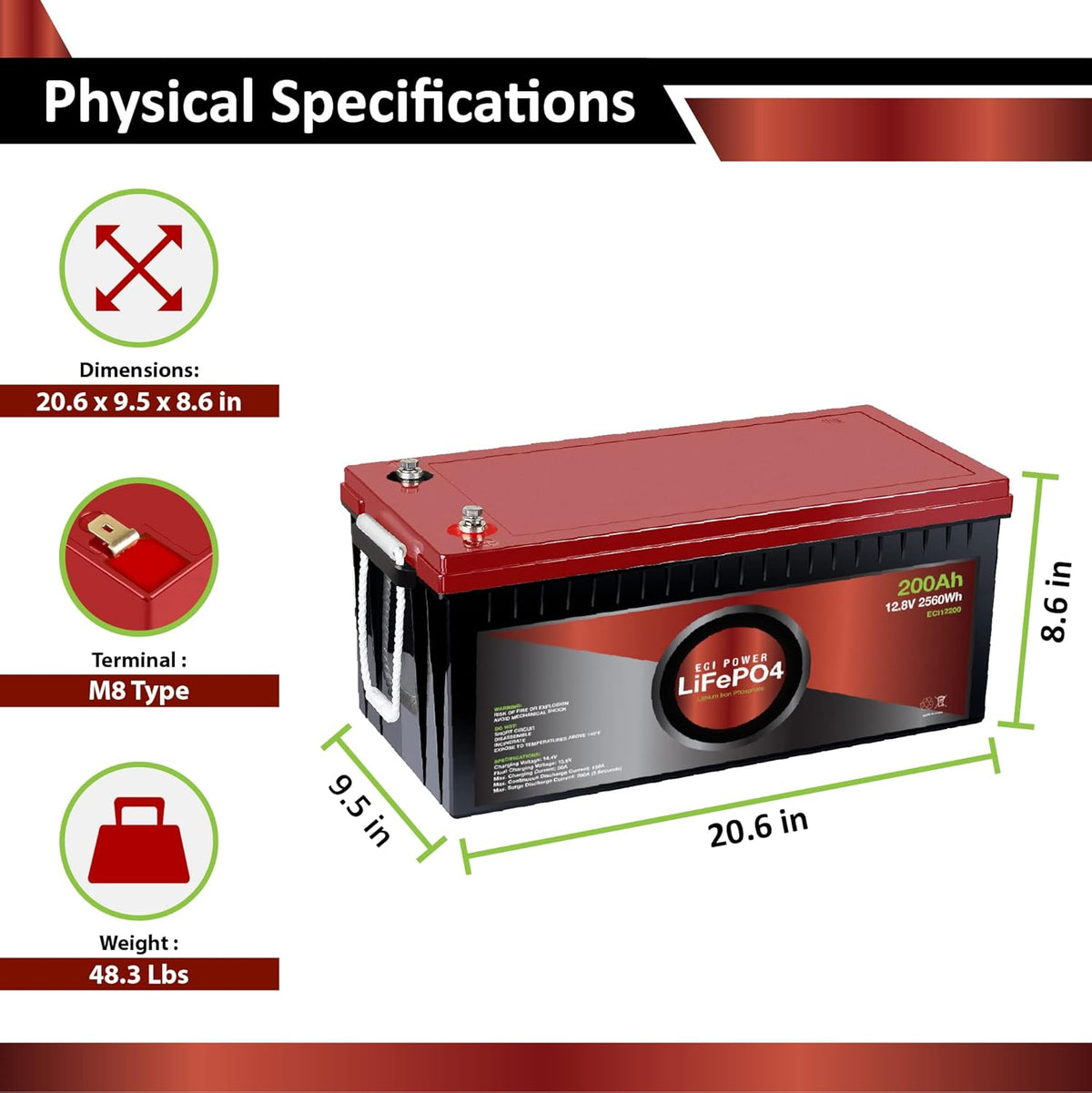 12V 10Ah Lithium LiFePO4 Deep Cycle Rechargeable Battery with Built-in BMS X14097