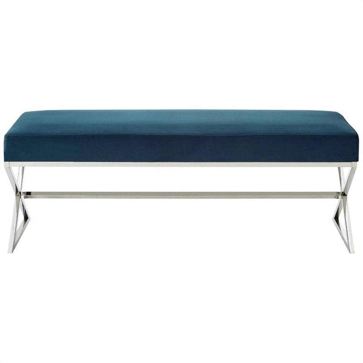 Blue Velvet Upholstered Bench with Stainless Steel Legs Z299