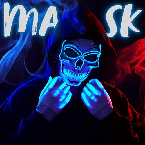 Halloween LED Skull Mask with Light Up Gloves M451485