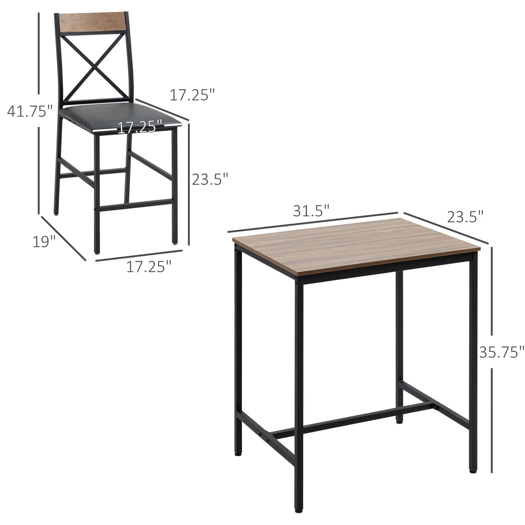 3 Piece Dining Table and Chairs Set with PU Padded Stools O60725