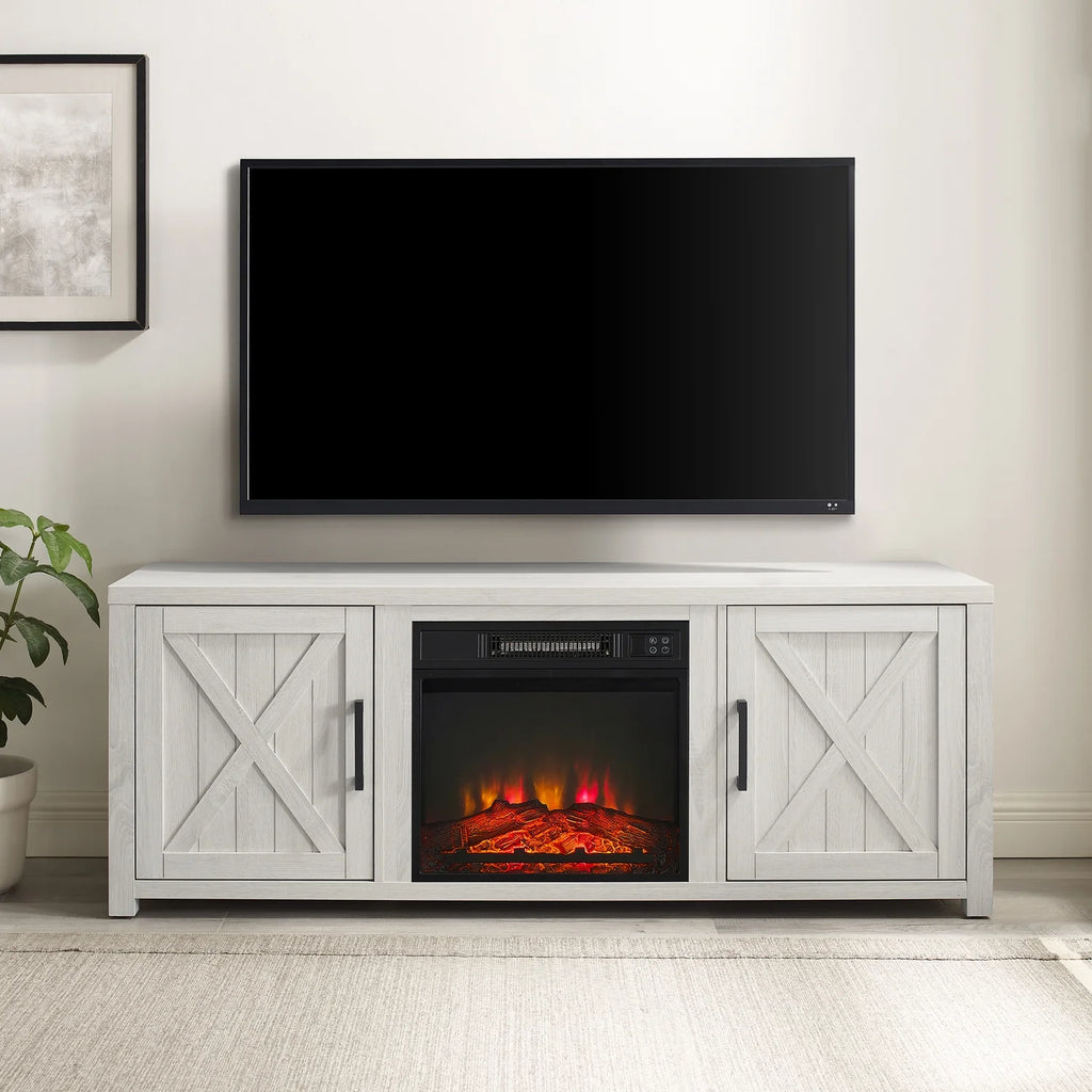 White Wood TV Stand with Fireplace B271