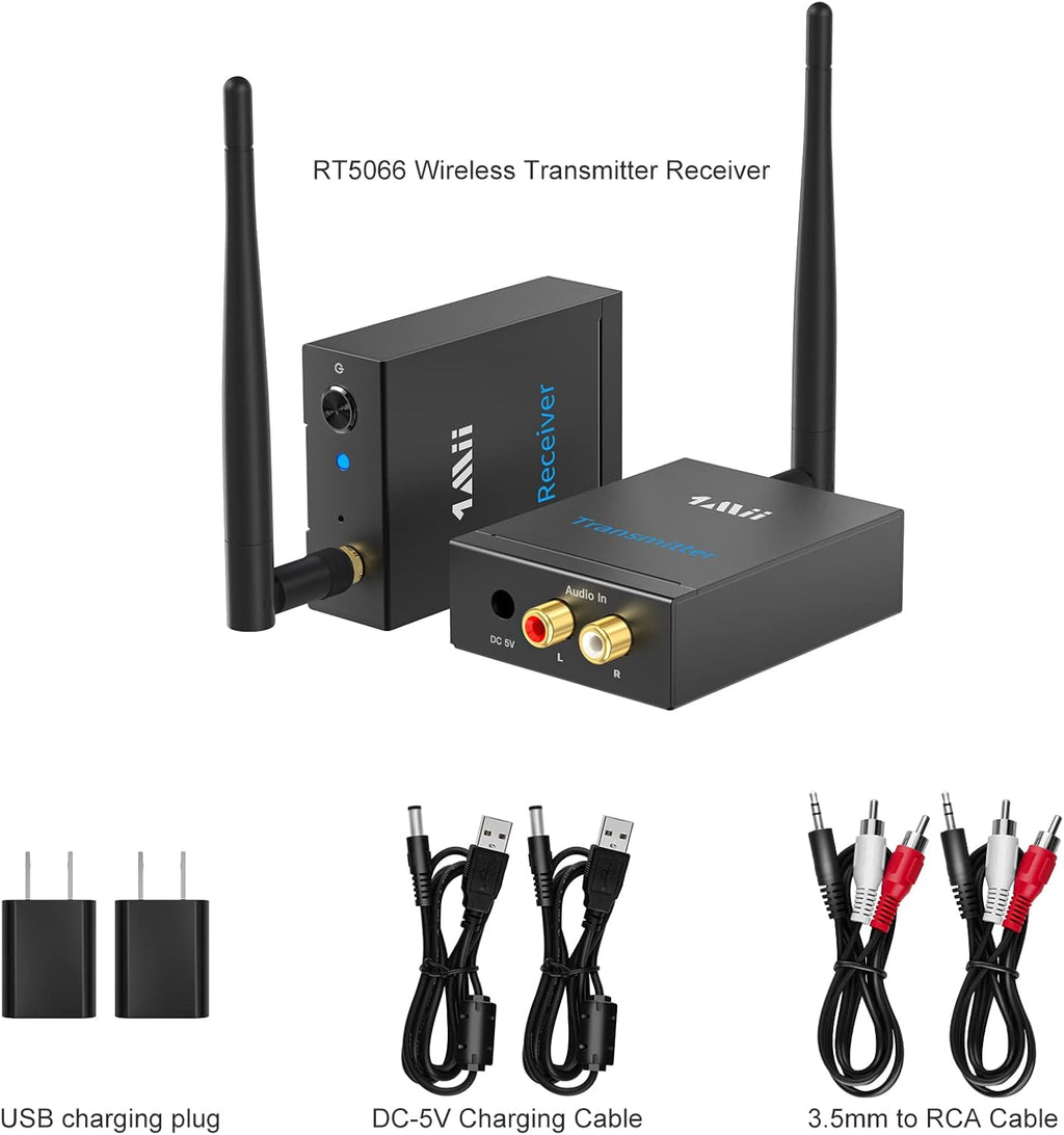 Wireless Transmitter Receiver Audio, 2.4GHz Long Range Audio Transmitter and Receiver Low Delay, RCA Out/in 320ft G86595