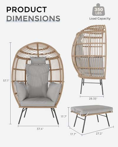Oversized Rattan Egg Chair with Ottoman and Cushion M819184