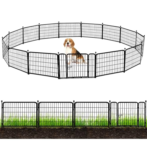 Black 48 in 8 Panels Heavy Duty Iron Metal Garden Fence with Gate W280
