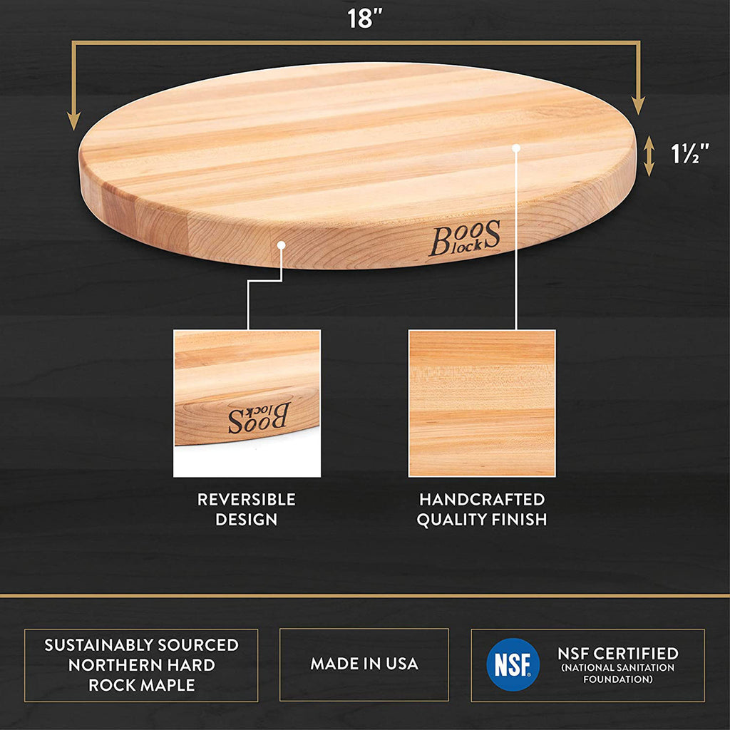 Maple Wood Round Cutting Board, 18" x 18" x 1.5" U7678