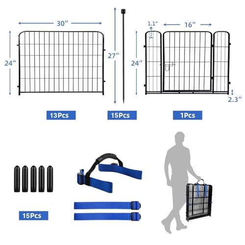 Black 48 in 8 Panels Heavy Duty Iron Metal Garden Fence with Gate W280