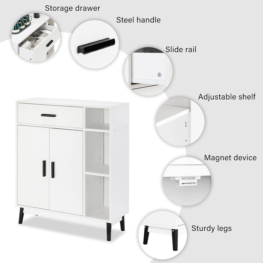White Accent Buffet Cabinet with Open Shelves and Doors U291859