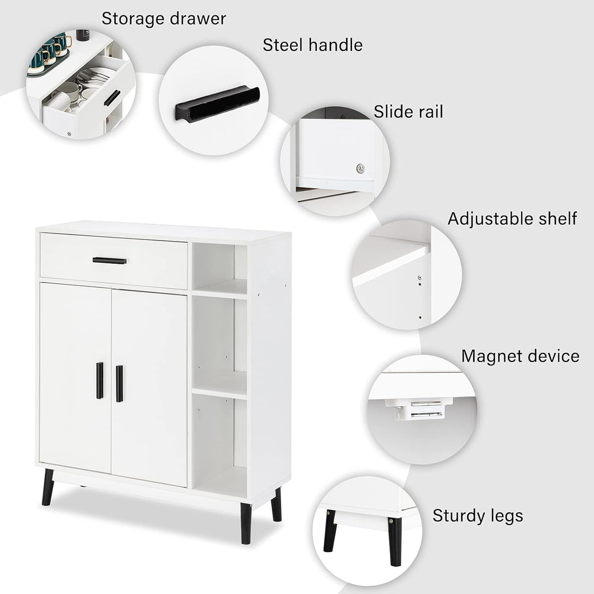 White Accent Buffet Cabinet with Open Shelves and Doors U291859
