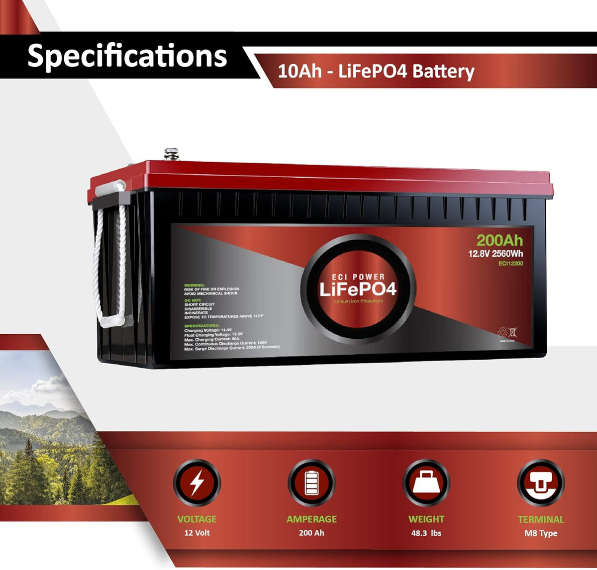 12V 10Ah Lithium LiFePO4 Deep Cycle Rechargeable Battery with Built-in BMS X14097