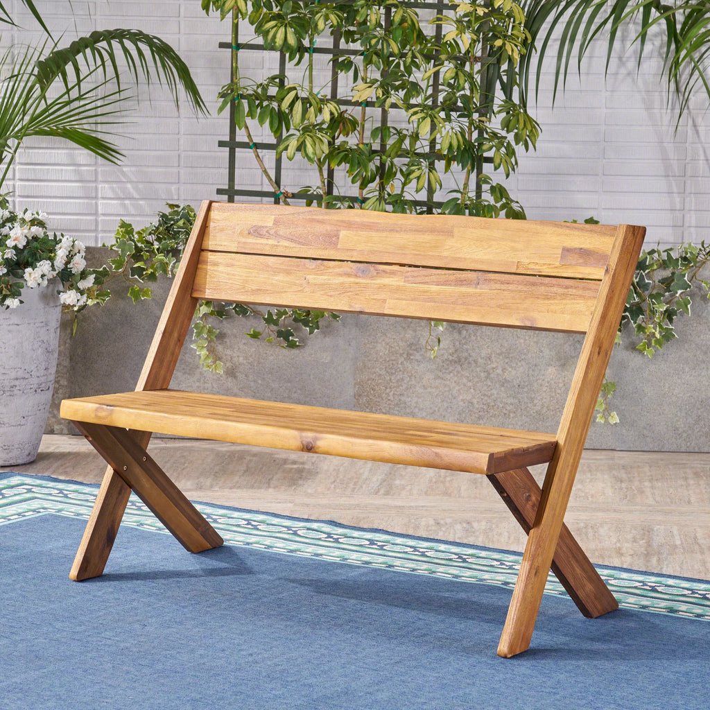 Natural Acacia Wood Outdoor Bench S546968