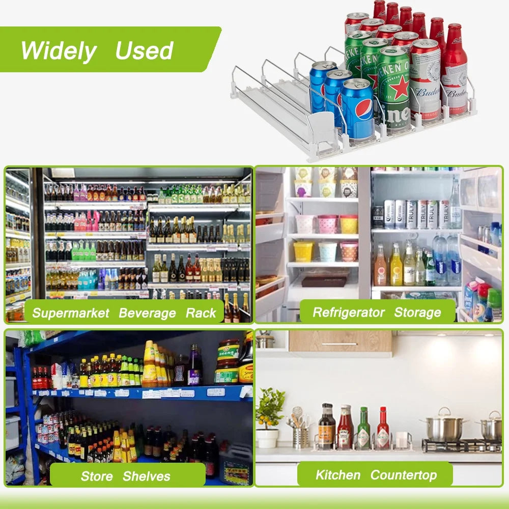 5 Rows Drink Organizer for Fridge, 16.14in Depth, White C37934