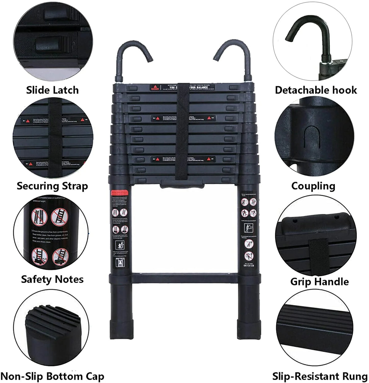 3.2 m Telescopic Ladder with Removable Hook V686