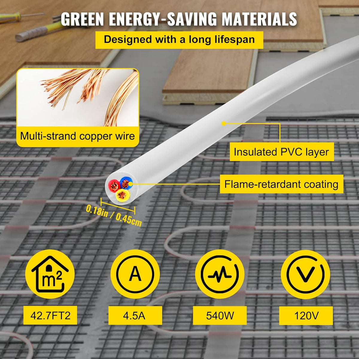 Floor Heating Cable 42.7 Square Feet D7507