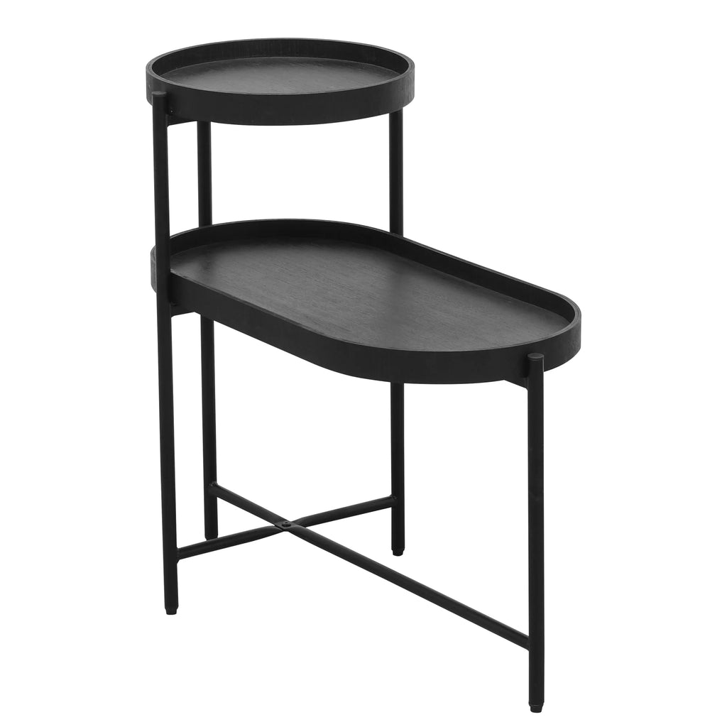 Black 2-Tier Side Table with Storage Y822