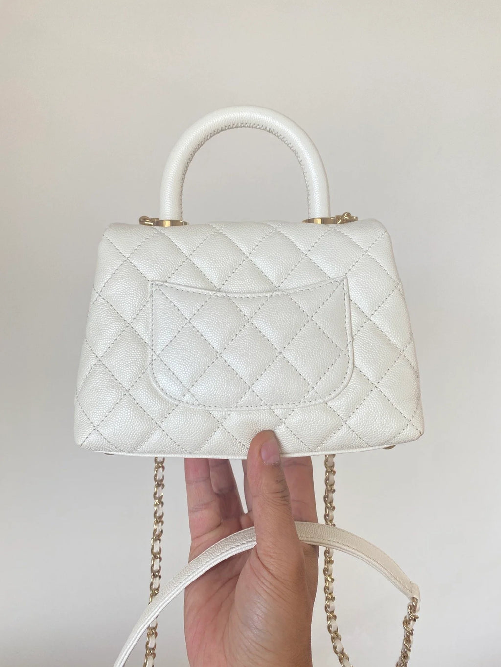 Mini Flap Bag Top Handle White V35794