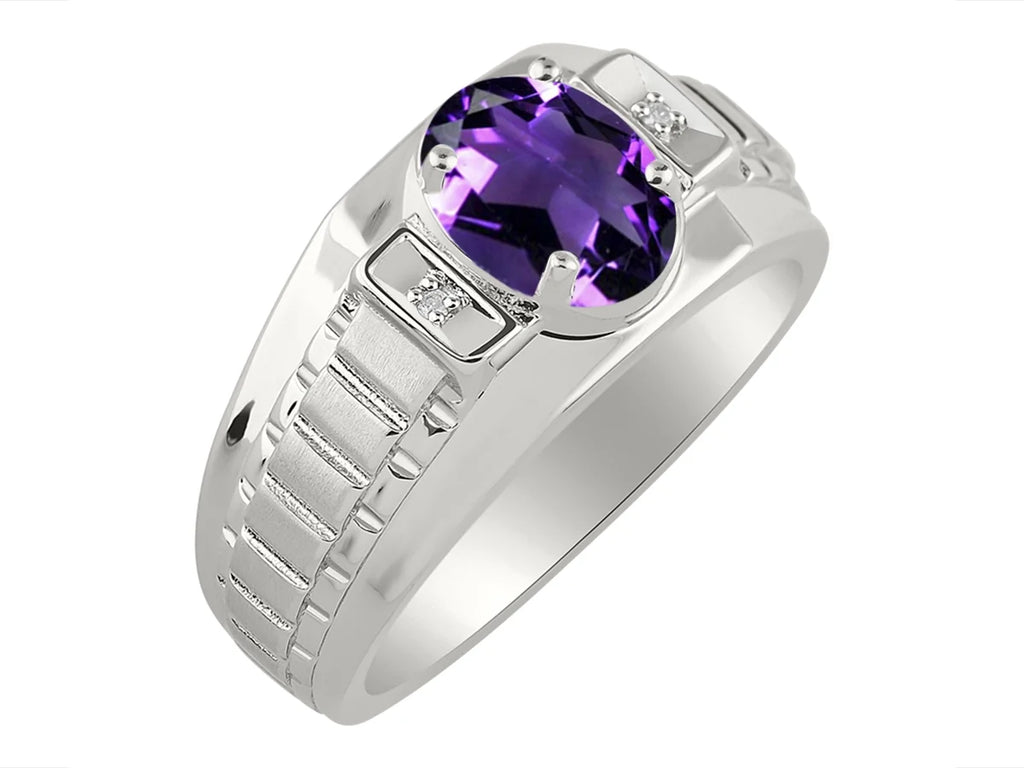 Sterling Silver Oval Gemstone & Genuine Diamond Ring U147632