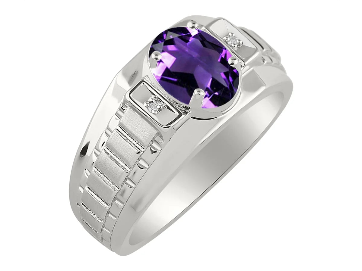 Sterling Silver Oval Gemstone & Genuine Diamond Ring U147632