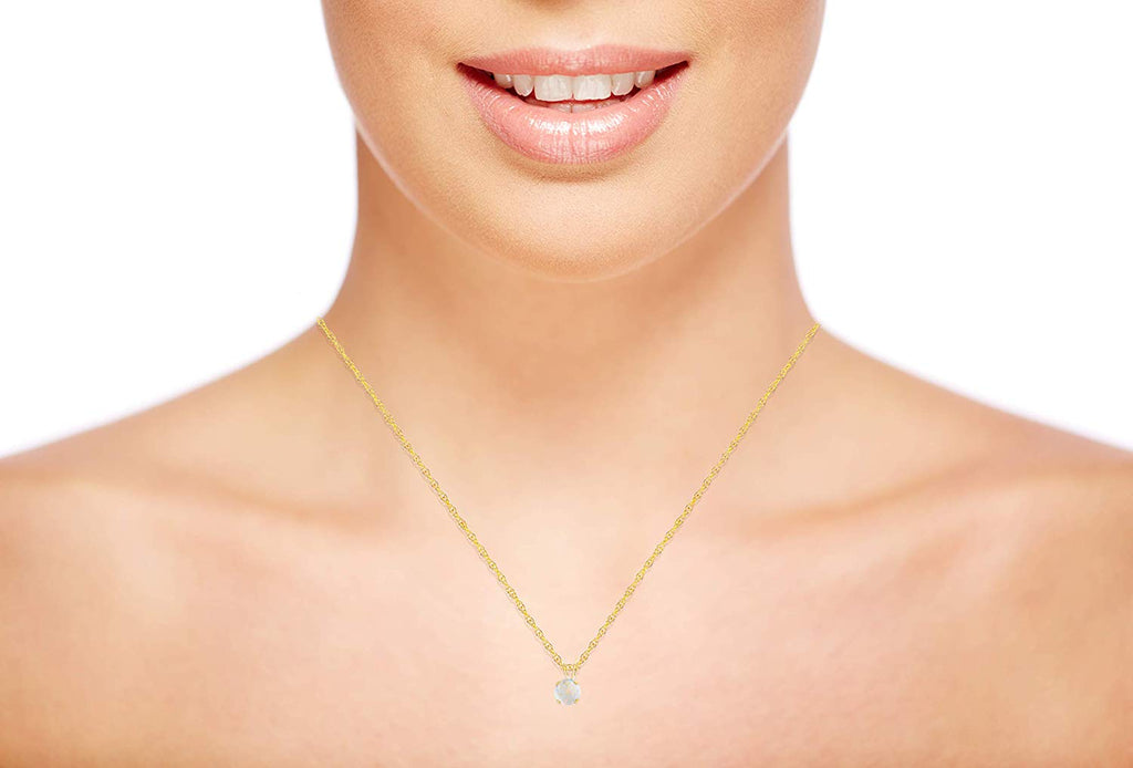 14K Gold 5mm Round Gemstone Birthstone 18" Rope Chain Necklace W5216