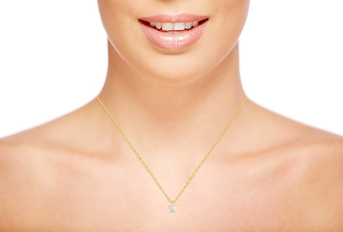 14K Gold 5mm Round Gemstone Birthstone 18" Rope Chain Necklace W5216