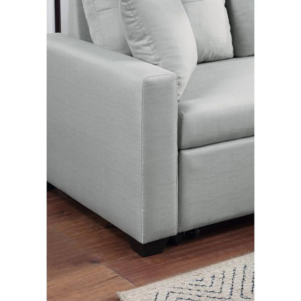 Gray Linen Reversible Sleeper Sectional Sofa with Storage Chaise A6272