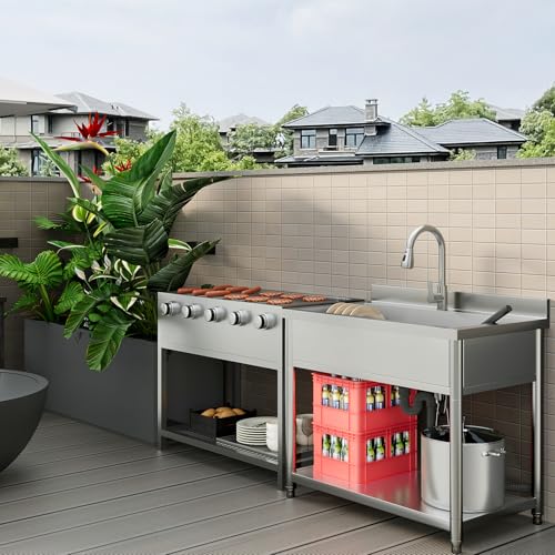 Stainless Steel Freestanding Utility Sink with Pull-out Faucet W98277