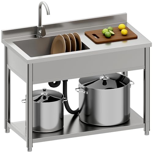 Stainless Steel Freestanding Utility Sink with Pull-out Faucet W98277