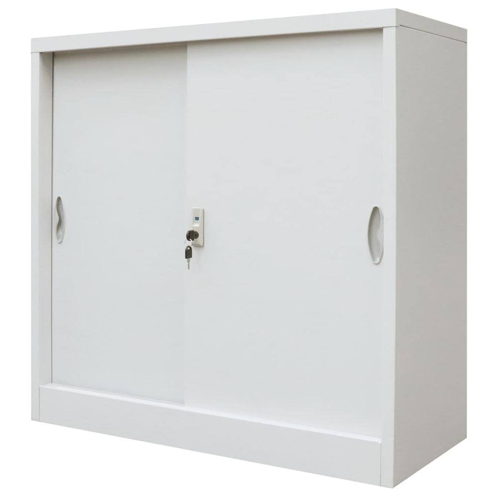 Gray Metal Office Cabinet with Sliding Doors S817