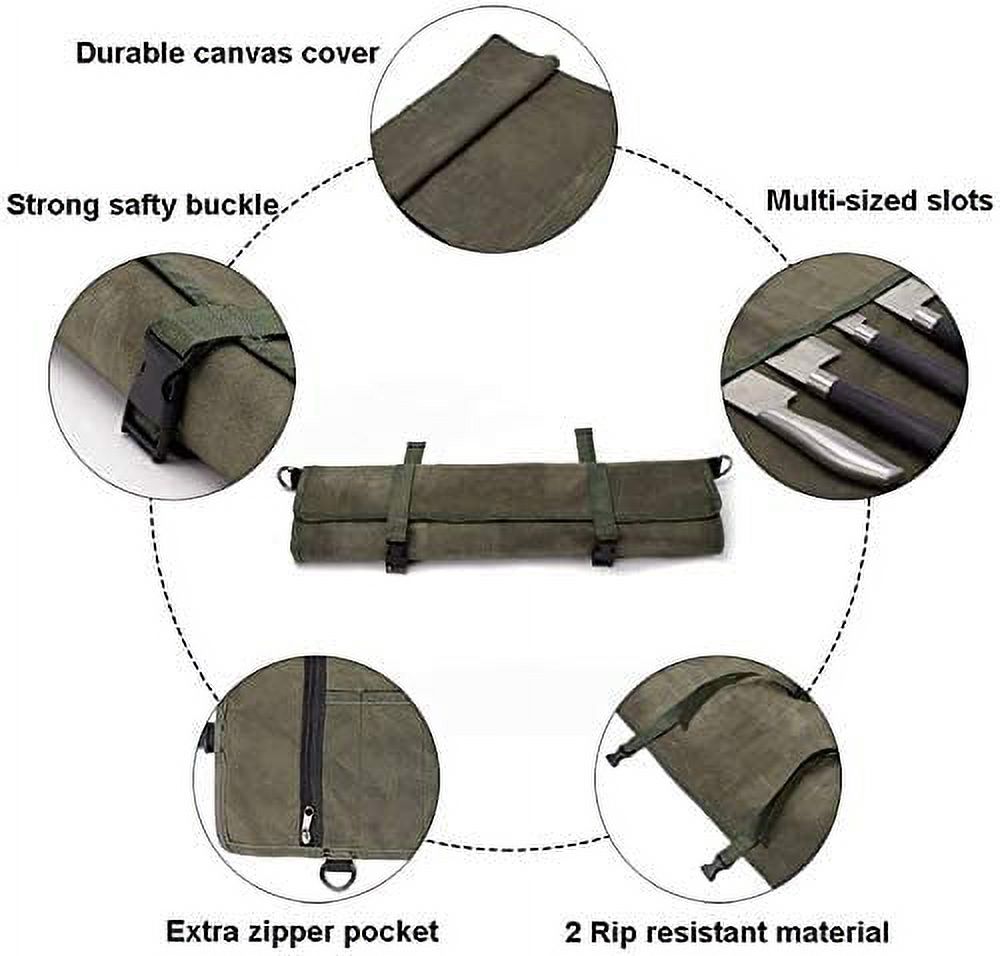 Waxed Canvas Knife Roll Bag with 10 Slots Plus 1 Zipper Pocket T6034