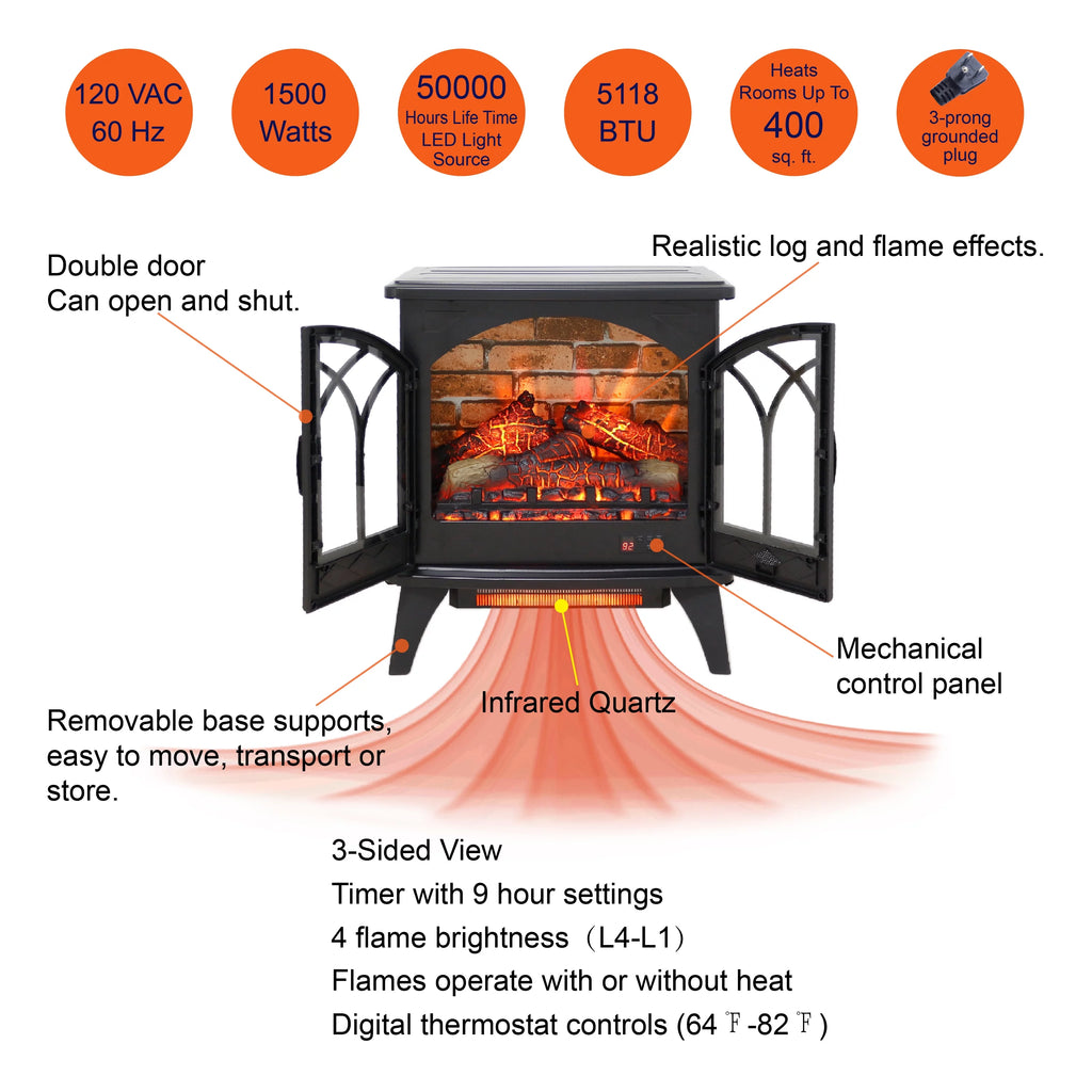 24 Inch 3D Infrared Electric Stove with Remote Control L943