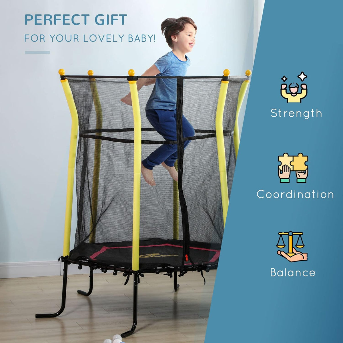 Kids Small Trampoline With Enclosure, Springfree Toddler Trampoline With Net, Black J632