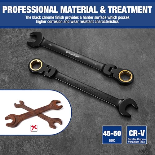 22-piece Ratcheting Wrench Set with 180° Flex Head, Anti-Slip Tooth, Metric 6-18mm & SAE 1/4-3/4", Black Electrophoretic Coating N9344