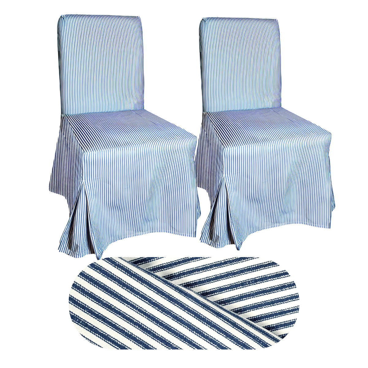 100% Cotton Navy Blue Ticking Stripe Dining Chair Cover Set of 2 G784355