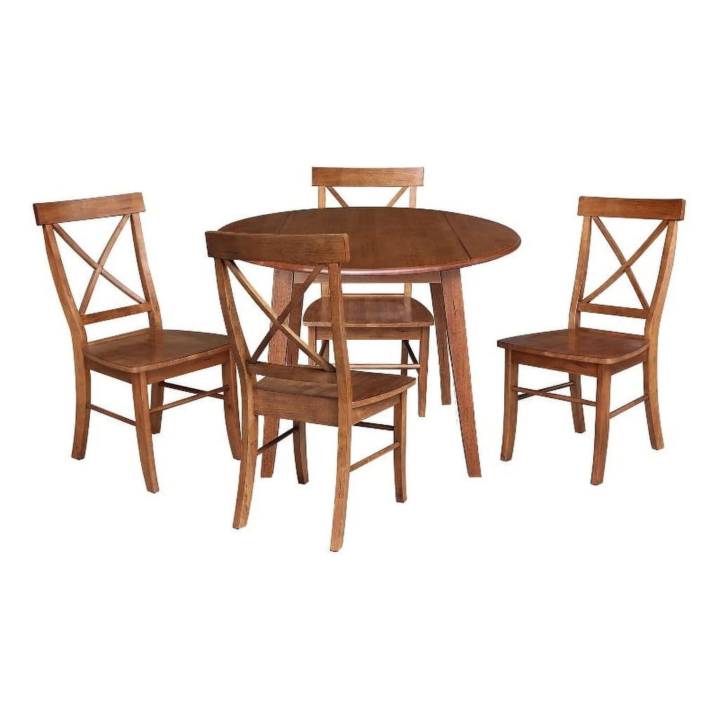 42" Round Solid Wood Dual Drop Leaf Table with 4 Chairs R640878