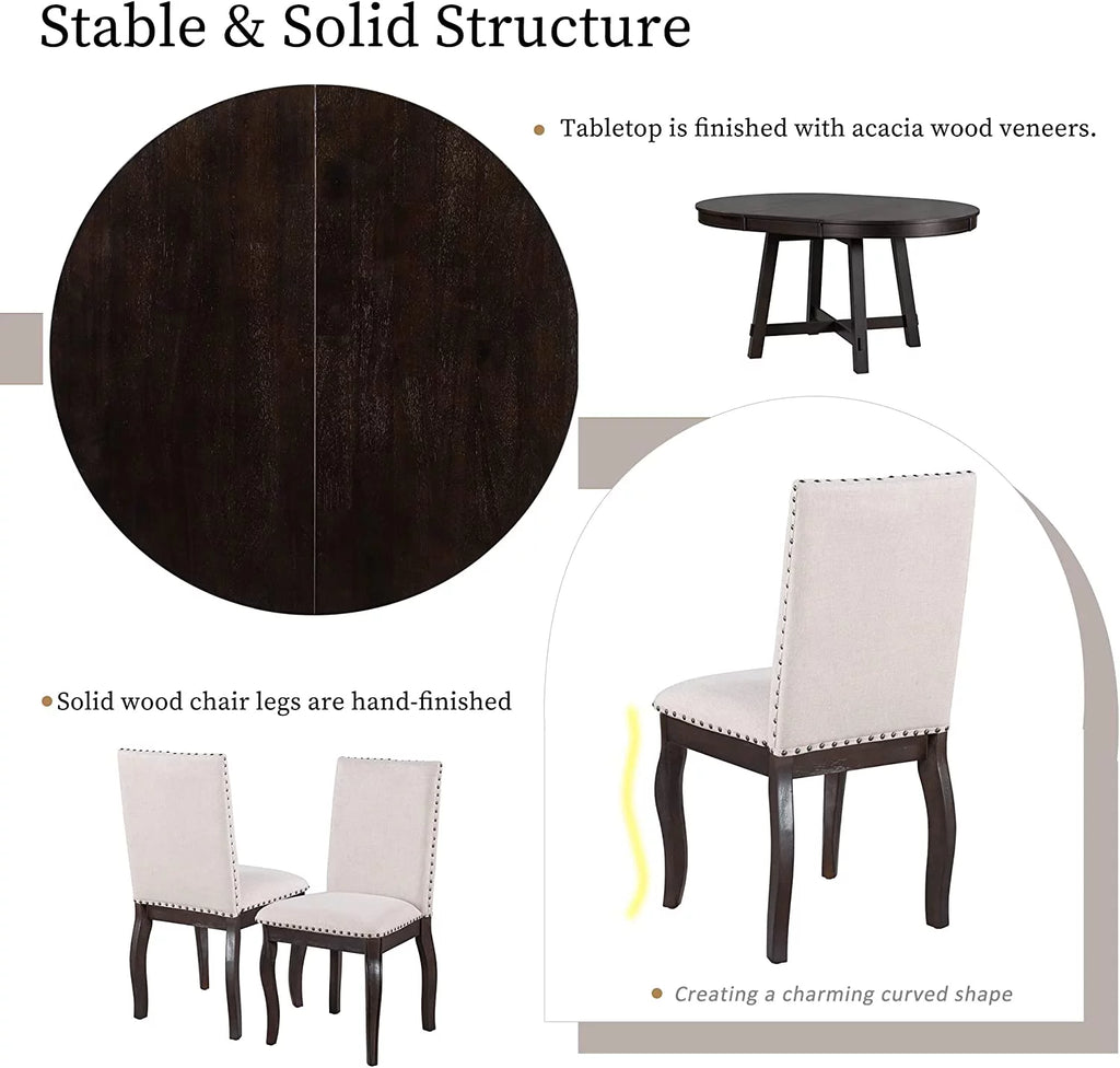 5-Piece Round Dining Table and Upholstered Chair Set with Shelf E16437