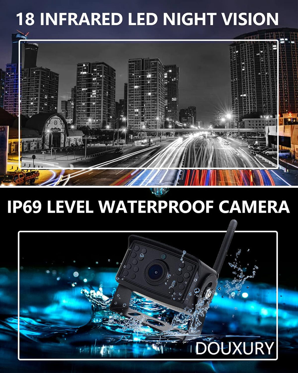 Wireless Backup Camera IP69 Waterproof 170° Wide View Angle HD 1080P with 7 Monitor U2938