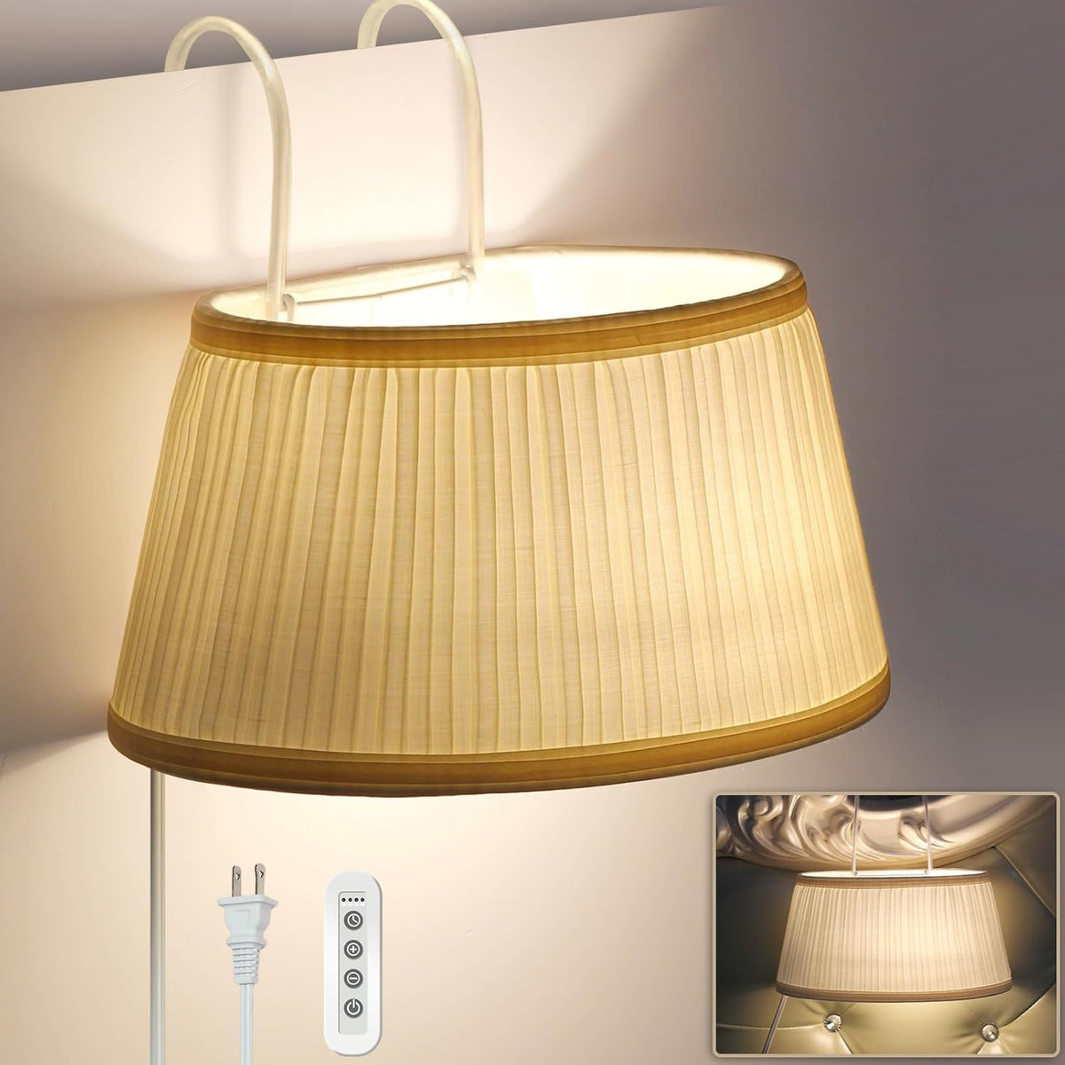 Bed Reading Light with Adjustable Hook and Fabric Shade D343