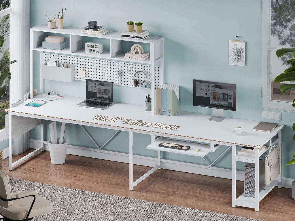 L Shaped Gaming Desk with LED Light and Power Outlet, White G699788