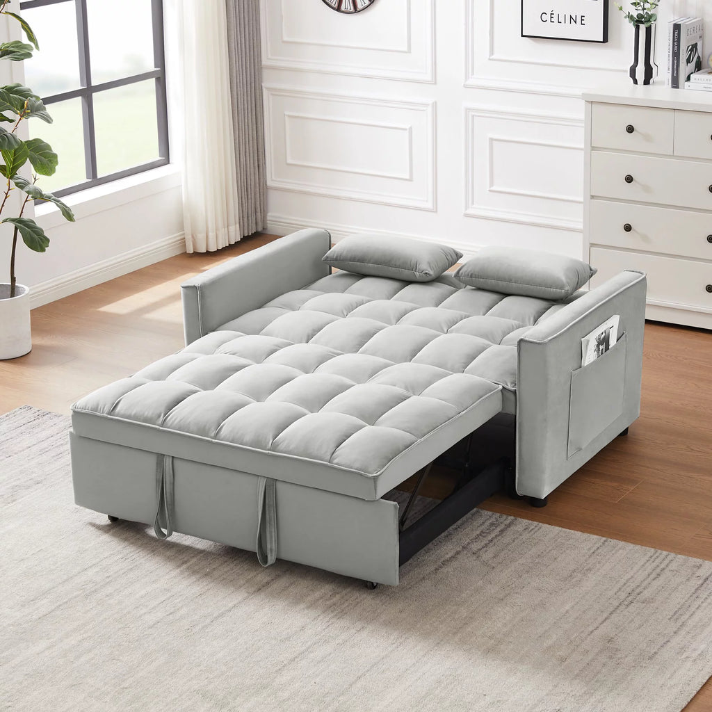 Velvet Convertible Sleeper Sofa Bed with 2 Lumbar Pillows D70491