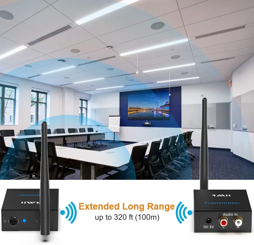 Wireless Transmitter Receiver Audio, 2.4GHz Long Range Audio Transmitter and Receiver Low Delay, RCA Out/in 320ft G86595