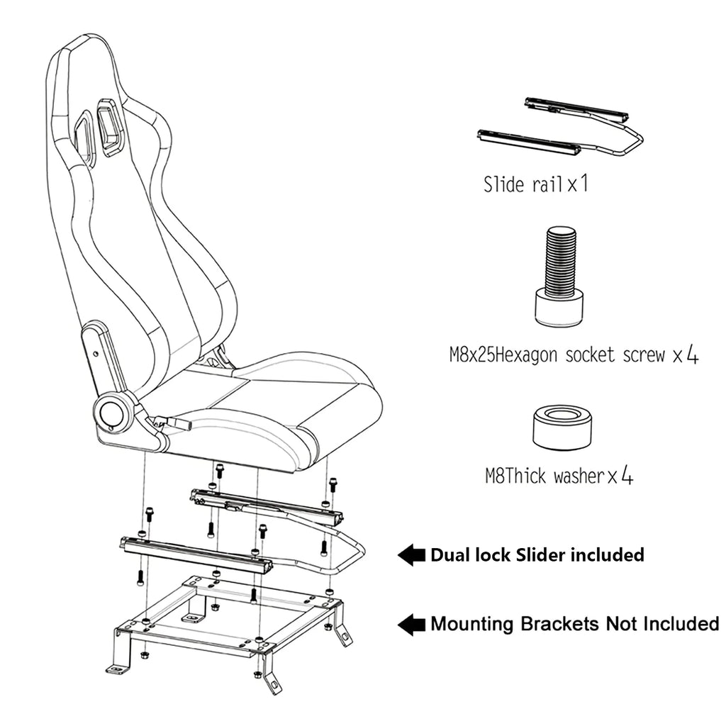 2PCS Universal PVC Leather Racing Seats with Dual Lock Sliders M19199