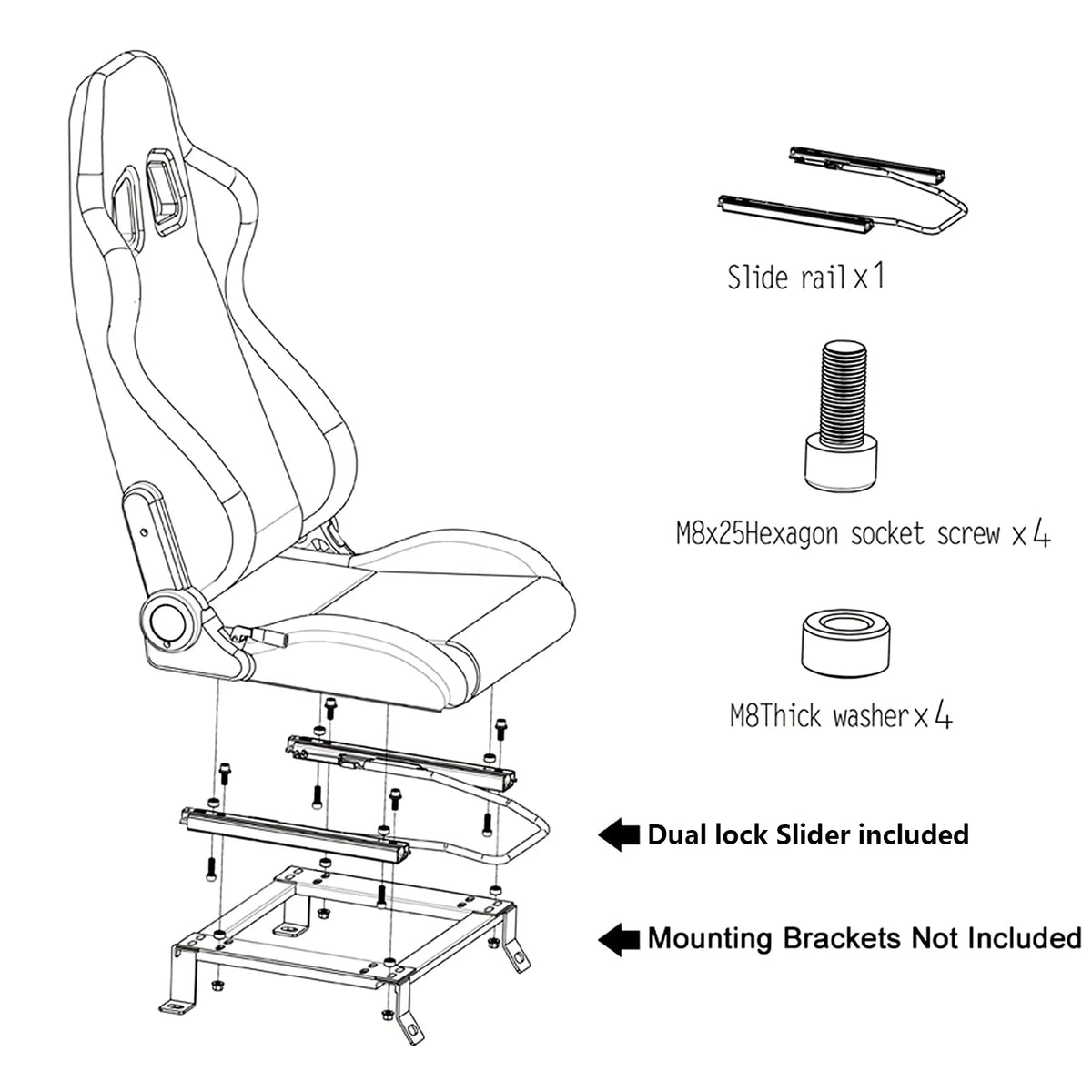 2PCS Universal PVC Leather Racing Seats with Dual Lock Sliders M19199