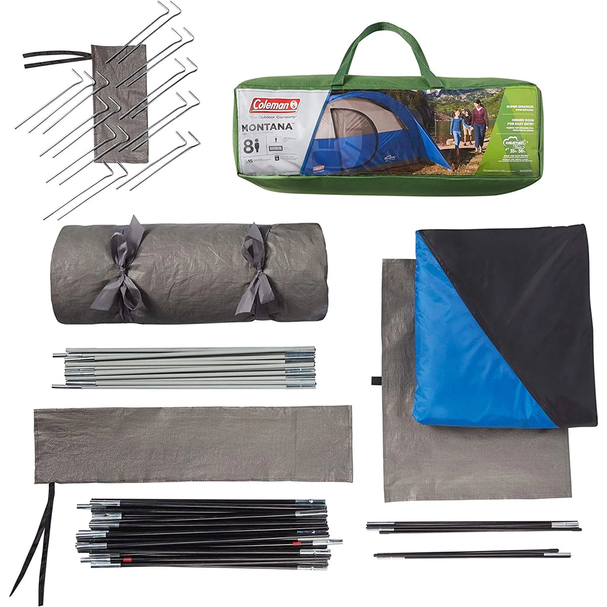 8 Person Cabin Camping Tent with Hinged Door, Blue O12484