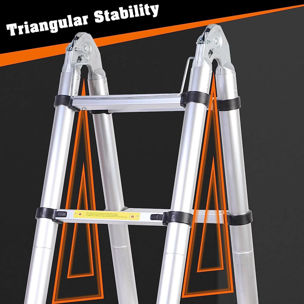 16.5FT Aluminum Telescoping Extension Ladder with Wheels 330lb Capacity Z583820