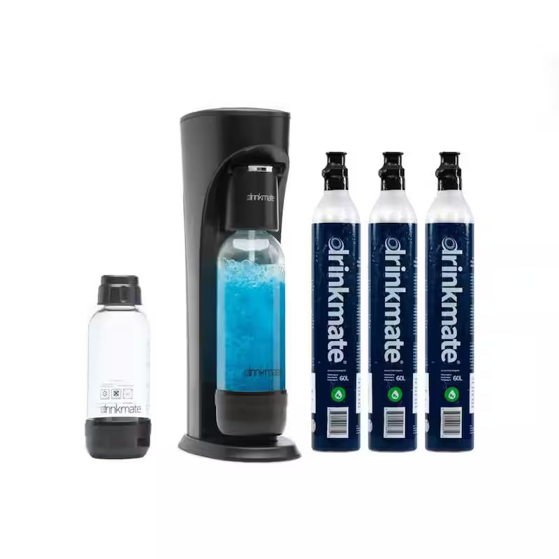 Matt Black Sparkling Water & Soda Maker Machine with 3 CO2 Cartridge, 1L & 0.5L Bottles T1288