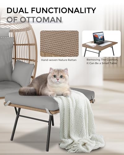 Oversized Rattan Egg Chair with Ottoman and Cushion M819184