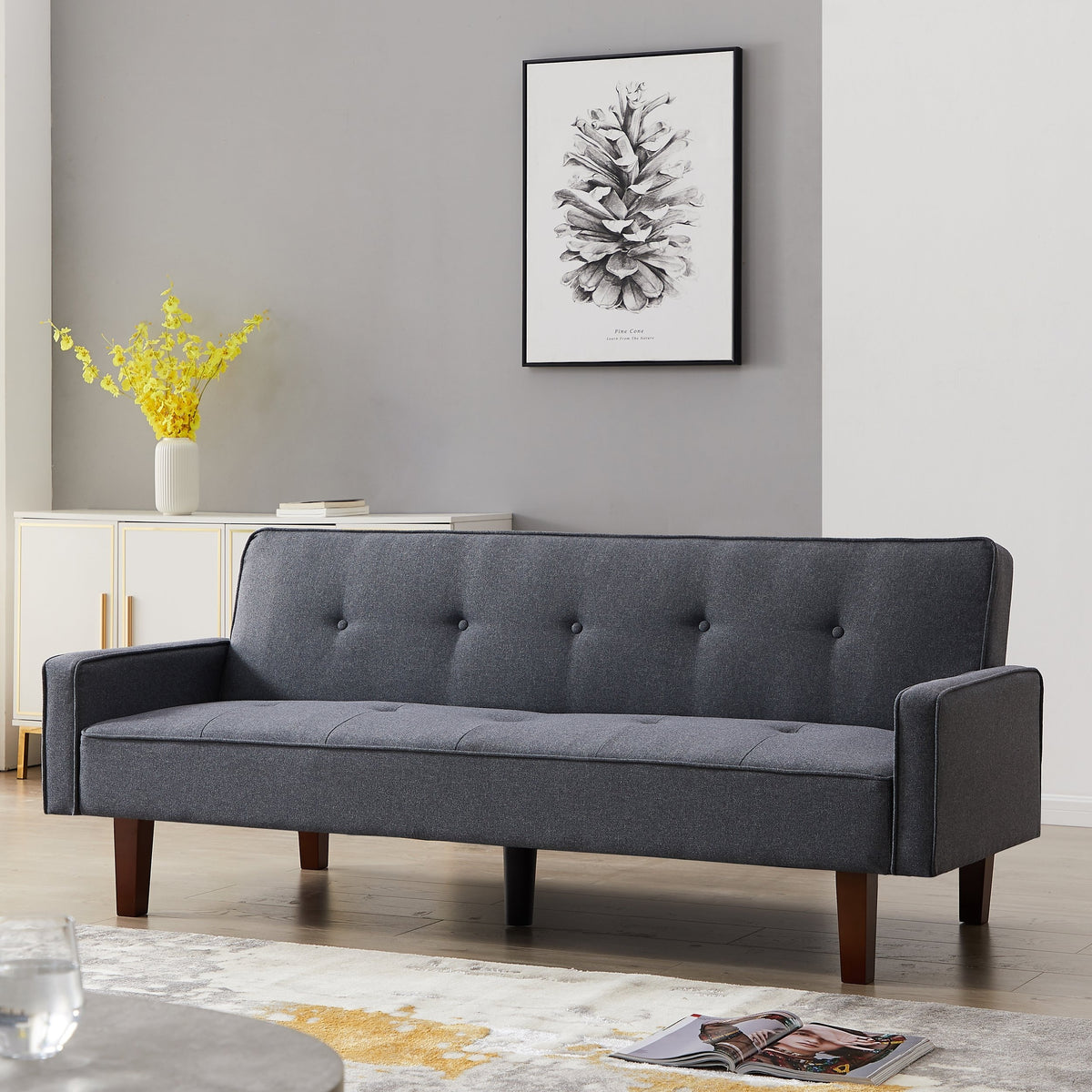 75-inch Square Arm Futon Sleeper Sofa Brown Wood Foam S55026